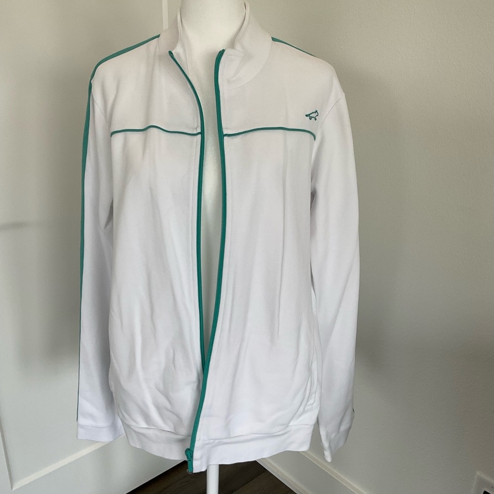 Horny Toad White Zip-Up Track Jacket with Green Trim – Size XL